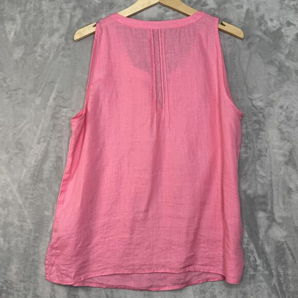 Talbots Shirt Womens Large Pink 100% Linen Sleeveless Henley Pintuck Tank Top - Picture 2 of 7